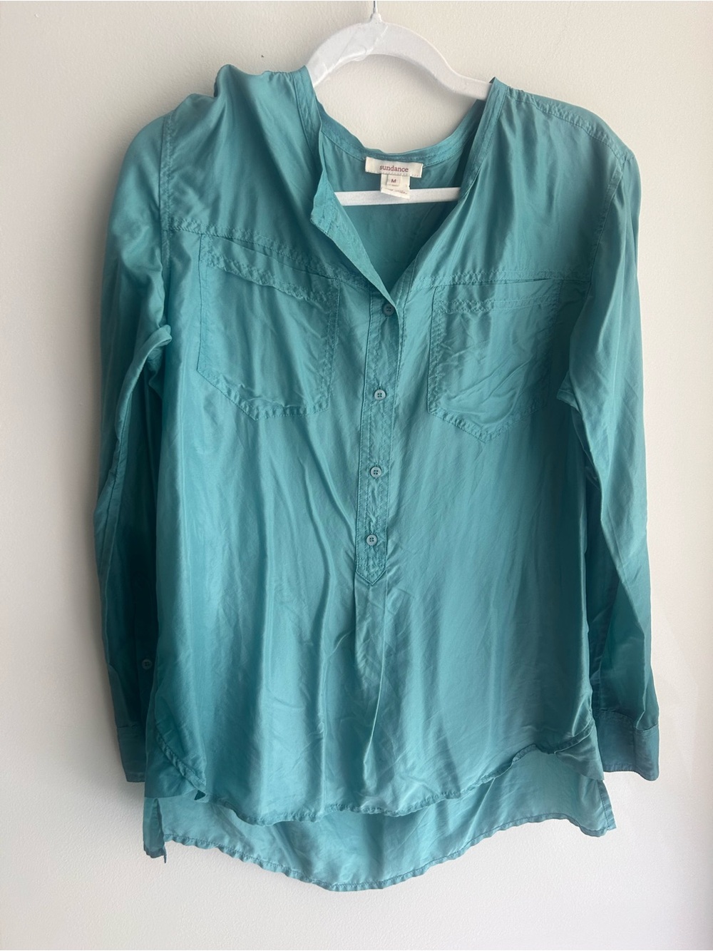SilkSundance Teal Long-Sleeve Button-Front Blouseг